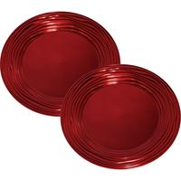 Set van 2x stuks kerstdiner onderborden rond rood glimmend 33 cm - thumbnail