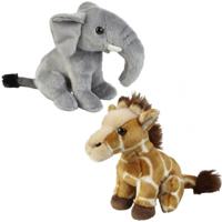 Knuffeldieren set olifant en giraffe pluche knuffels 18 cm - thumbnail