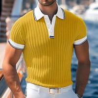 Voor heren Golfshirt gebreide polo Werk Casual Revers Geribbelde polokraag Korte mouw Basic Modern Kleurenblok Lapwerk nappi Lente zomer Normale pasvorm Wit Geel blauw Groen Grijs Golfshirt Lightinthebox