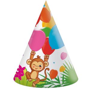 Jungle Dieren Balloons Feesthoedjes (6st)