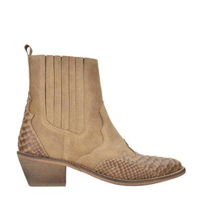 PS Poelman Tartor leren cowboylaarzen met slangenprint beige