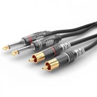 Sommer Cable HBA-62C2-0030 Jackplug / Cinch Audio Aansluitkabel [2x Jackplug male 6,3 mm (mono) - 2x Cinch-stekker] 0.30 m Zwart