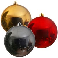 3x Grote kerstballen rood goud en zilver van 25 cm glans van kunststof - thumbnail