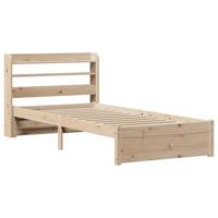 vidaXL Bedframe met hoofdbord massief grenenhout 90x200 cm, bed, ledikant, massief houten bedframe, bedbodem, bed frame, slaapmeubel, eenpersoonsbed