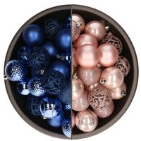 74x stuks kunststof kerstballen mix van kobalt blauw en lichtroze 6 cm - thumbnail