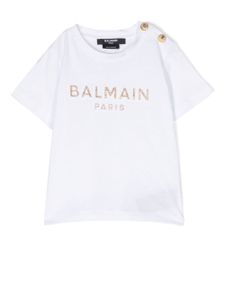 Balmain Kids t-shirt à logo pailleté - Blanc