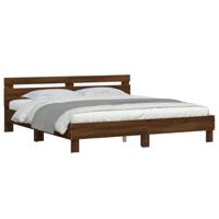 VidaXL Bedframe Met Hoofdeinde Bewerkt Hout Bruineikenkleur 200x200 cm, Twijfelaar, Bedbodem, Slaapkamermeubel, 2 Persoonsbed
