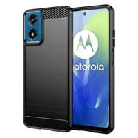 Motorola Moto G04/G24 Geborsteld TPU Hoesje - Koolstofvezel - Zwart