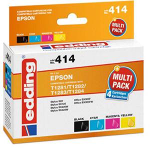 Edding Inktcartridge vervangt Epson T1281, T1282, T1283, T1284 Compatibel Combipack Zwart, Cyaan, Magenta, Geel EDD-414 18-414