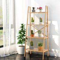 4-Tier Ladderplank Gemaakt van Bamboe Multifunctionele Plantentribune Vertoningsplank voor Woonkamer Keuken Bureau Natuur