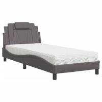 vidaXL Bed met matras kunstleer grijs 90x200 cm, bedframe, bed ombouw, eenpersoonsbed, bedbodem, slaapkamermeubel, 1 persoonsbed, logeerbed