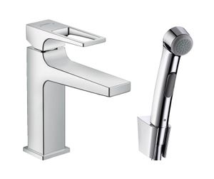 Hansgrohe Metropol wastafelkraan met handdouche en doucheslang chroom