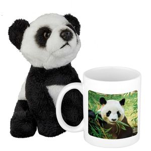 Cadeauset kind - Panda knuffel 15 cm en Drinkbeker/mol Panda 300 ml