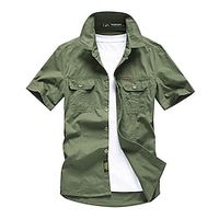 Voor heren Overhemd Zomer overhemd Overhemd met knopen Werkhemden Cargoshirt Zwart Geel Leger Groen blauw Khaki Korte mouw Effen Kraag Strijkijzer Casual Dagelijks Button-omlaag Kleding 100% katoen Lightinthebox