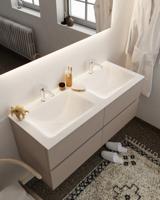 Badkamermeubel Mondiaz Vica 120x50x45cm Smoke MDF 4 Lades Softclose Solid Surface Wastafel Cloud Dubbel 2 Kraangaten