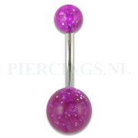 Navelpiercing acryl glitter paars - thumbnail