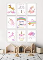 Posters - Regenbogen en Eenhoorns / Set van 9