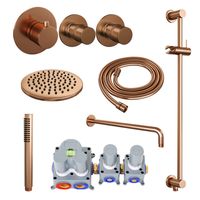 Inbouw Regendouche Set Brauer Copper Edition Gebogen Wanduitloop Ronde Hoofddouche 20 cm Met Twee Stopkranen en Glijstang Koper