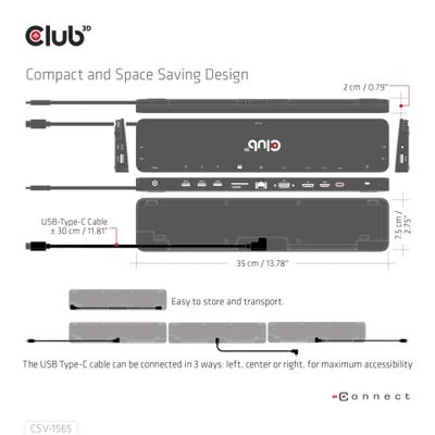 club3D 4K ChargingDock USB-C USB-C dockingstation Geschikt voor merk (dockingstation): Club 3D USB-C Power Delivery