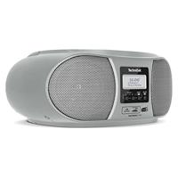 TechniSat DIGITRADIO 1990 - Stereo-boombox met DAB+/FM-radio en CD-speler (Bluetooth-audiostreaming, hoofdtelefoonaansluiting, USB, AUX in, oplaadfunctie, klok, 2 x 1,5 watt uitgangsvermogen) zilver
