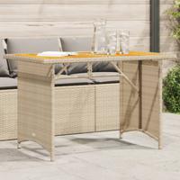 Tuintafel met houten blad 110x68x70 cm poly rattan beige - thumbnail