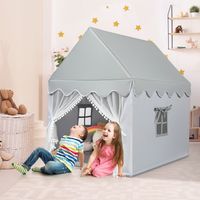 Kinderhuisje Kindertent Speelhuisje met Massief Houten Frame en Katoenen Matras 120 x 105 x 140 cm Grijs