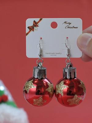 Christmas Snowflakes Stars Print Ball Earrings