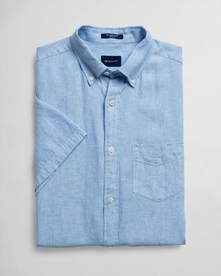 Gant Heren Overhemd Lichtblauw Linnen Borstzakje Korte Mouw Regular Fit Gant Heren Overhemd Lichtblauw Linnen Borstzakje Korte Mouw Regular Fit