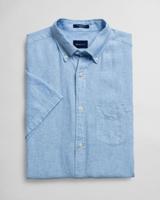 Gant Heren Overhemd Lichtblauw Linnen Borstzakje Korte Mouw Regular Fit