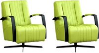 Set van 2 Felgroene leren industriële draaifauteuils Galaxy - staal zwart frame met stervoet - Toledo Leer Lime (felgroen leer)