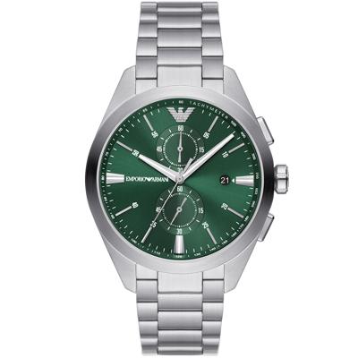 Emporio Armani AR11480 Horloge Claudio Chrono staal zilverkleurig-groen 43 mm Emporio Armani AR11480 Horloge Claudio Chrono staal zilverkleurig-groen 43 mm