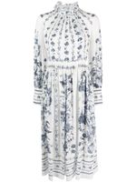 ERDEM robe mi-longue en soie à fleurs - Blanc