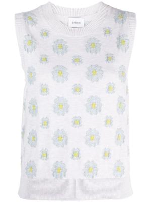 Barrie Top met geborduurde bloemen - Grijs