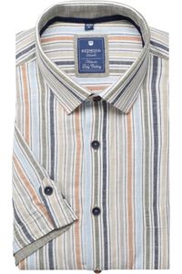 Redmond Casual Regular Fit Linnen Overhemd blauw/groen, Gestreept