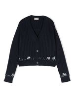 Il Gufo cardigan nervuré à fleurs brodées - Bleu