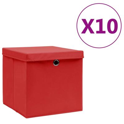 vidaXL Opbergboxen met deksel 10 st 28x28x28 cm rood vidaXL Opbergboxen met deksel 10 st 28x28x28 cm rood