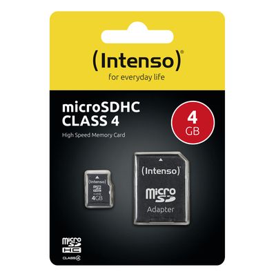 Intenso 4 GB Micro SDHC-Card microSDHC-kaart 4 GB Class 4 Incl. SD-adapter