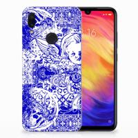 Silicone Back Case Xiaomi Redmi Note 7 Pro Angel Skull Blauw