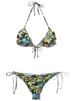 Amir Slama bikini volanté à imprimé tropical - Noir