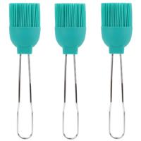 Lily Cook Bakkwasten - 3x - siliconen/metaal - flexibel - invetten - invetkwast - 22 cm - blauw