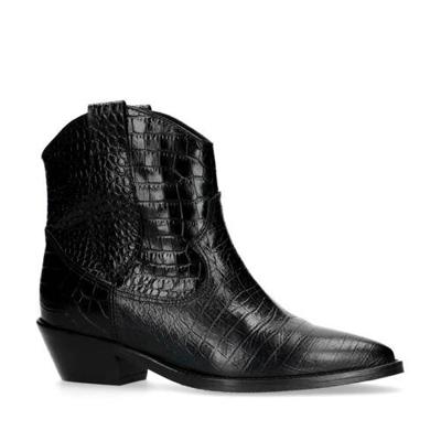 Manfield leren cowboylaarzen crocoprint zwart