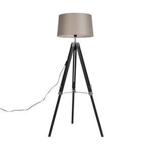 QAZQA Vloerlamp Tripod zwart met kap 45cm linnen taupe