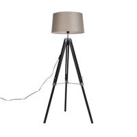 QAZQA Vloerlamp Tripod zwart met kap 45cm linnen taupe - thumbnail