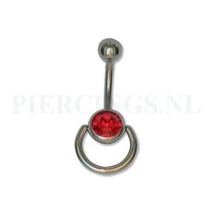 Navelpiercing rood met extra ring