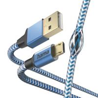 Hama Reflective Micro-USB-kabel (USB-A 2.0 mannelijk naar micro-USB-oplaadkabel en gegevensoverdracht, aluminium stekker, anti-twist reflecterende kabel, gevlochten nylon ommanteling, 1,5 m) blauw