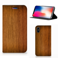 Apple iPhone X | Xs Book Wallet Case Donker Hout - thumbnail