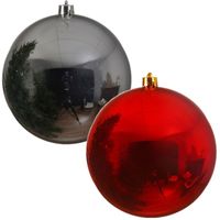 2x Grote kerstballen rood en zilver van 25 cm glans van kunststof - thumbnail