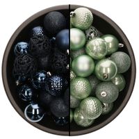 74x stuks kunststof kerstballen mix van donkerblauw en mintgroen 6 cm - thumbnail