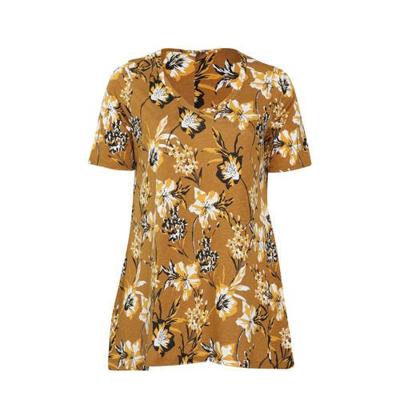 Paprika gebloemd T-shirt oker/geel/zwart