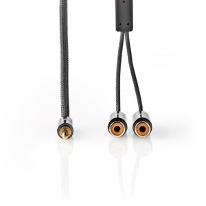 Stereo Audio Adapter Cable | 3,5 mm Male - 2x RCA Female | 0,2 m | Gun Metal Grey Gevlochten